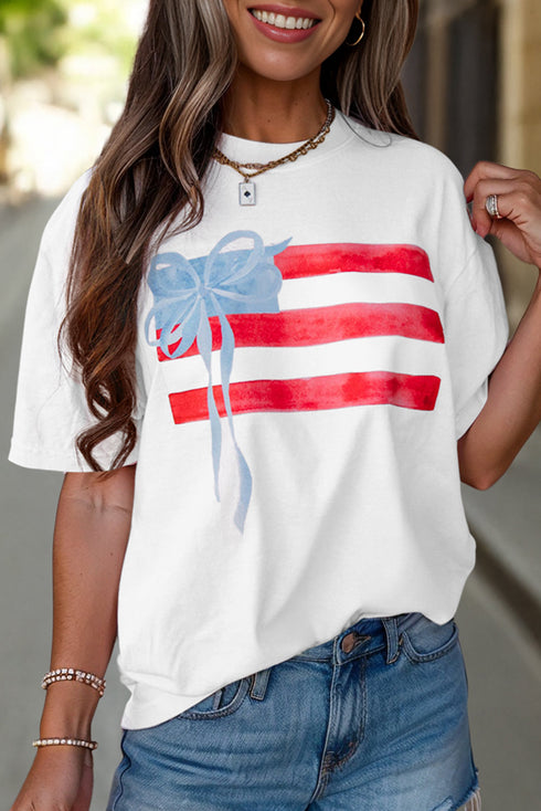 Patriotic Bow Graphic Print Crewneck Short Sleeve Tee