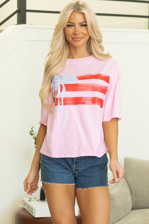 Patriotic Bow Graphic Print Crewneck Short Sleeve Tee
