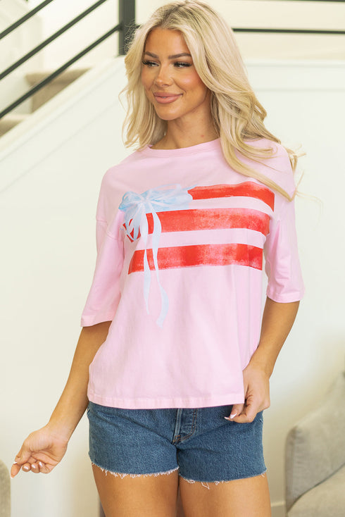 Patriotic Bow Graphic Print Crewneck Short Sleeve Tee