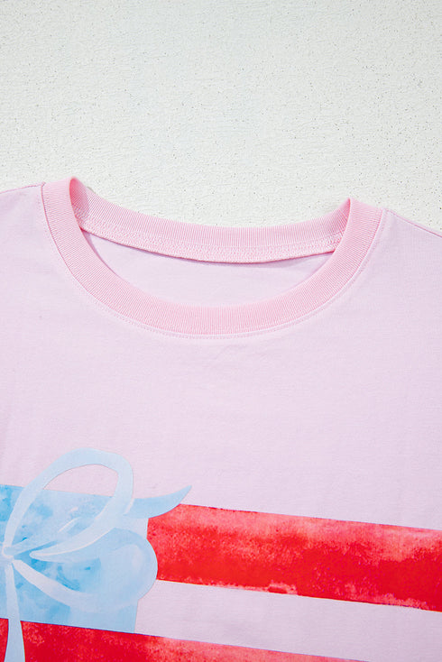 Patriotic Bow Graphic Print Crewneck Short Sleeve Tee