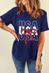 Patriotic Bow Graphic Print Short Sleeve Cotton Blend Tee