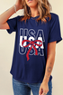 Patriotic Bow Graphic Print Short Sleeve Cotton Blend Tee