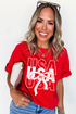 Patriotic Bow Graphic Print Short Sleeve Cotton Blend Tee