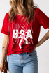 Patriotic Bow Graphic Print Short Sleeve Cotton Blend Tee