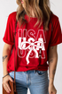 Patriotic Bow Graphic Print Short Sleeve Cotton Blend Tee
