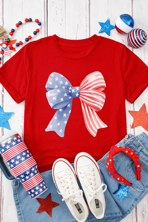 Patriotic Bow Graphic Stars and Stripes Tee