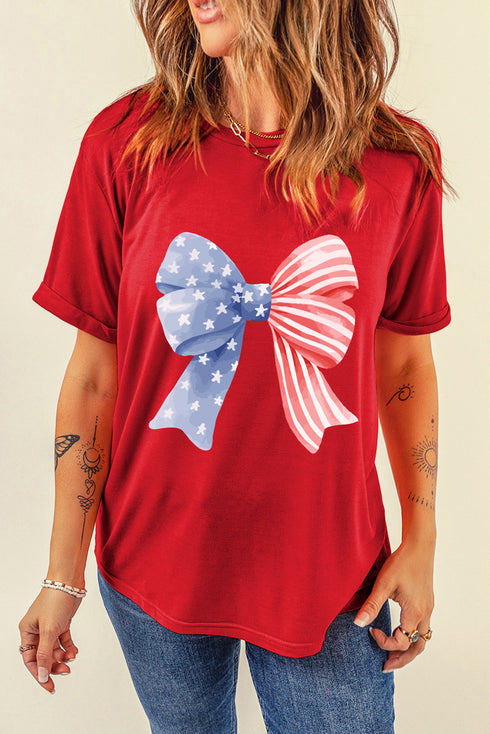Patriotic Bow Graphic Stars and Stripes Tee