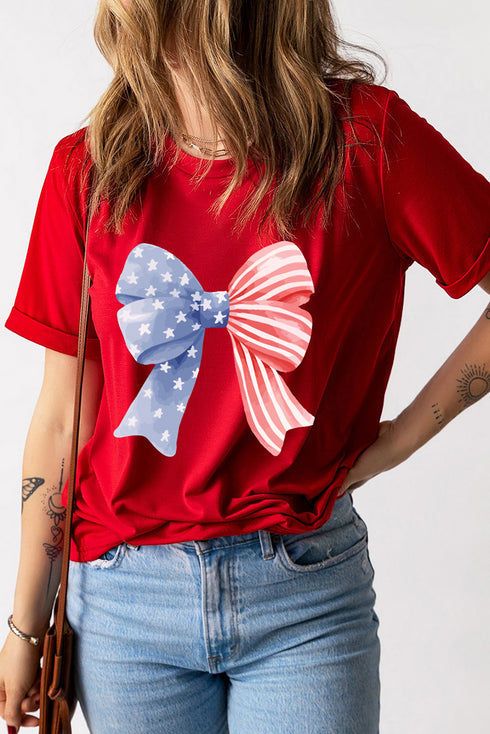 Patriotic Bow Graphic Stars and Stripes Tee
