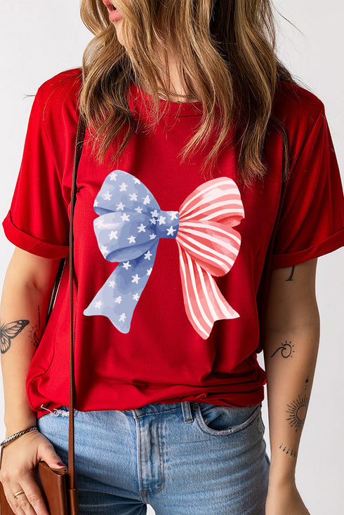 Patriotic Bow Graphic Stars and Stripes Tee