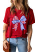 Patriotic Bow Print Crew Neck Soft Stretch T Shirt