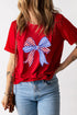 Patriotic Bow Print Crew Neck Soft Stretch T Shirt