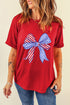 Patriotic Bow Print Crew Neck Soft Stretch T Shirt