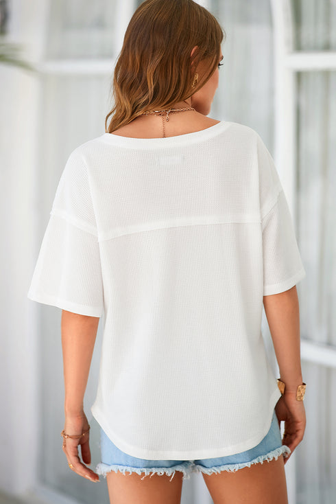 Patriotic Cowboy Boot Graphic Waffle Knit V Neck Tunic Top