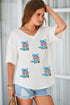 Patriotic Cowboy Boot Graphic Waffle Knit V Neck Tunic Top