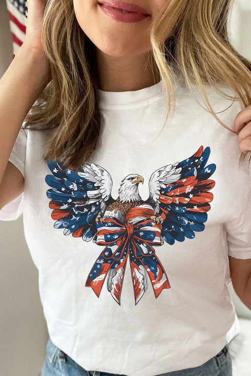 Patriotic Eagle Flag Bow Detail Graphic Tee