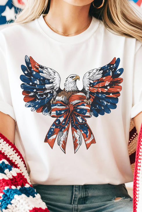 Patriotic Eagle Flag Bow Detail Graphic Tee