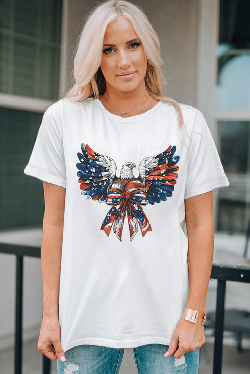 Patriotic Eagle Flag Bow Detail Graphic Tee