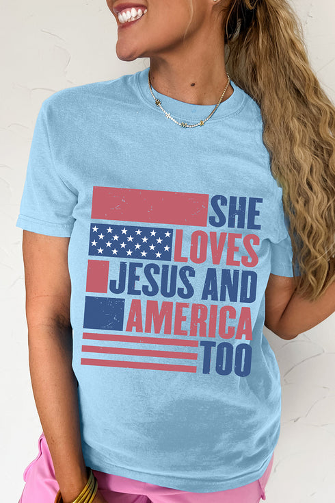Patriotic Faith Flag Graphic Casual Summer Tee