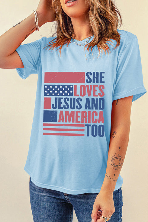 Patriotic Faith Flag Graphic Casual Summer Tee