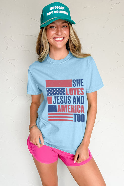 Patriotic Faith Flag Graphic Casual Summer Tee