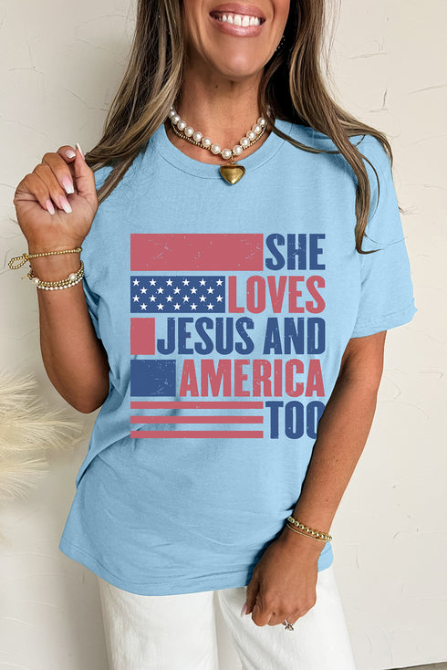 Patriotic Faith Flag Graphic Casual Summer Tee