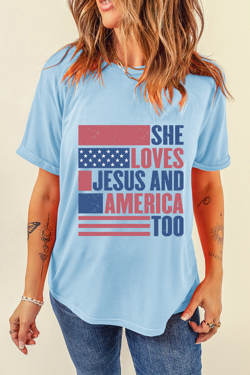 Patriotic Faith Graphic Print Short Sleeve Tee