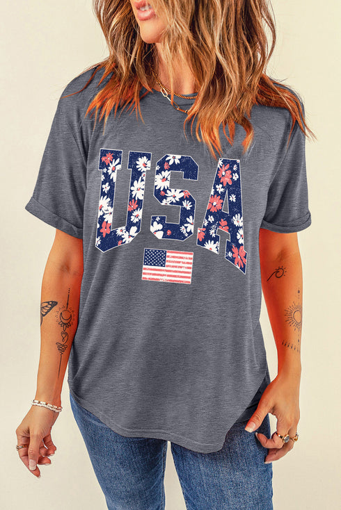 Patriotic Flag Graphic Crew Neck Jersey Tee