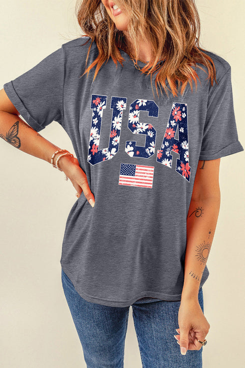 Patriotic Flag Graphic Crew Neck Jersey Tee