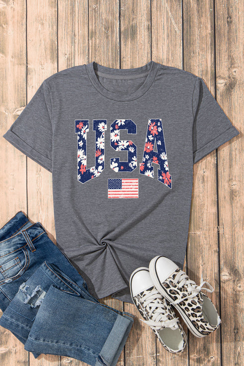 Patriotic Flag Graphic Crew Neck Jersey Tee