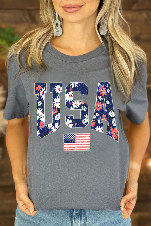 Patriotic Flag Graphic Crew Neck Jersey Tee
