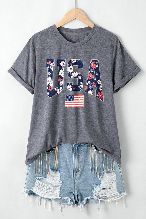 Patriotic Flag Graphic Crew Neck Jersey Tee