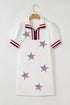 Patriotic Flag Sequin Star Applique Textured Zip Neck Polo Dress