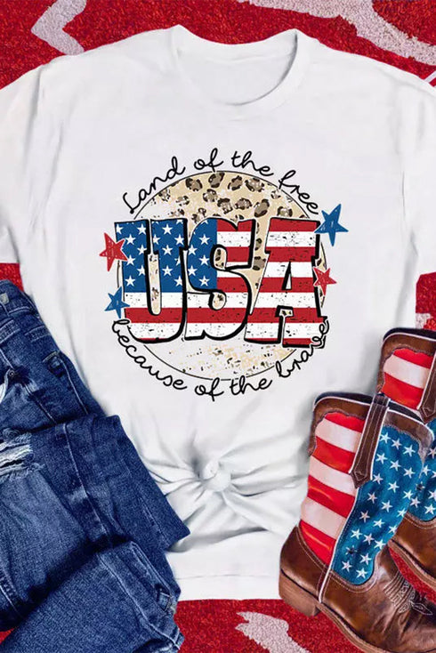 Patriotic Flag Slogan Graphic Short Sleeve T-shirt