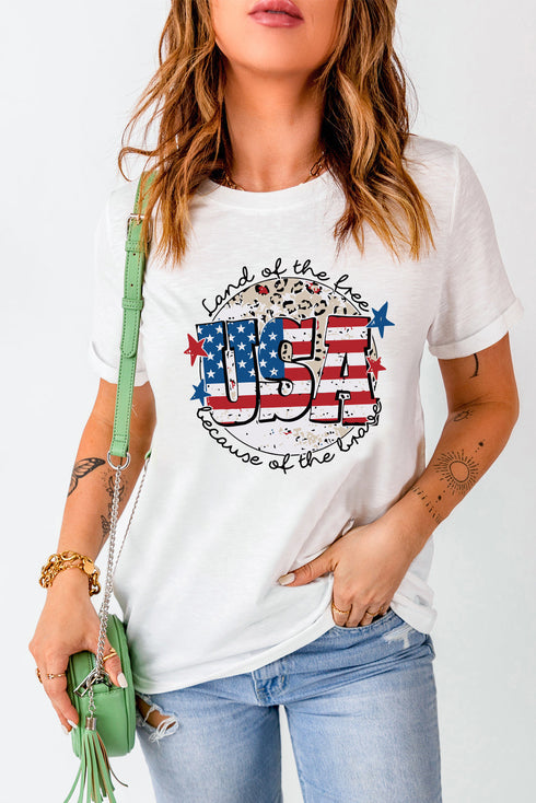 Patriotic Flag Slogan Graphic Short Sleeve T-shirt