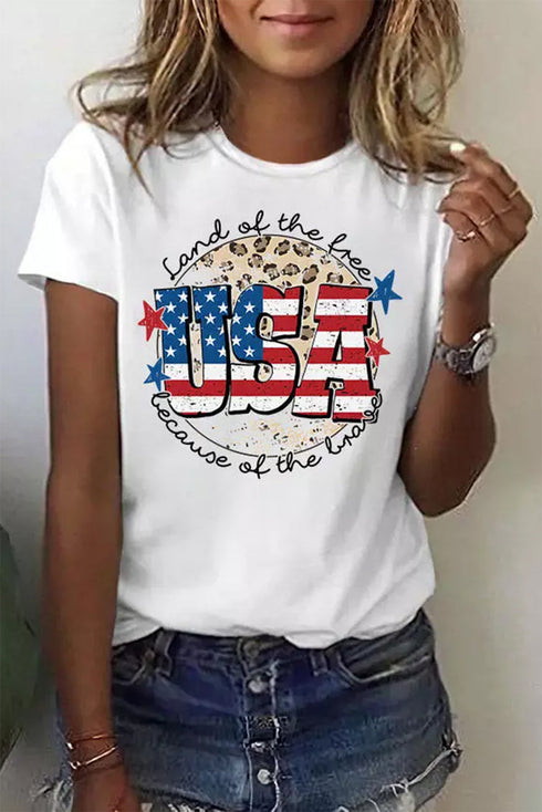 Patriotic Flag Slogan Graphic Short Sleeve T-shirt