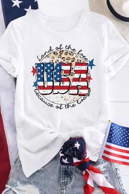 Patriotic Flag Slogan Graphic Short Sleeve T-shirt