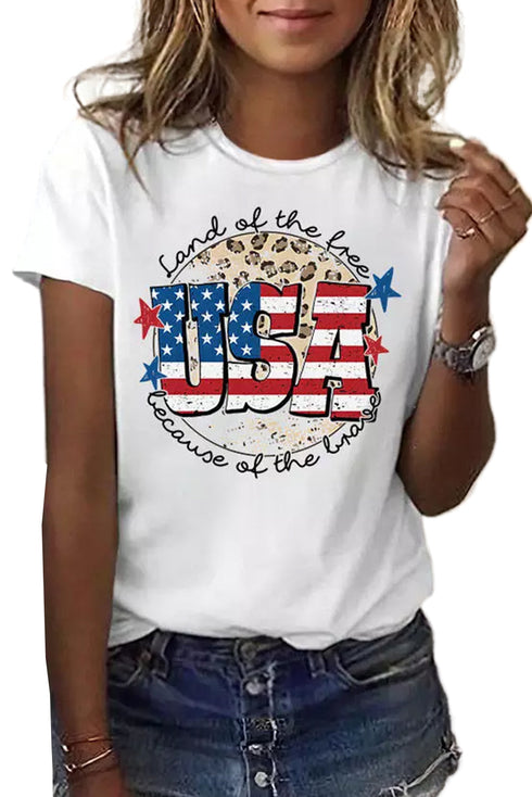 Patriotic Flag Slogan Graphic Short Sleeve T-shirt