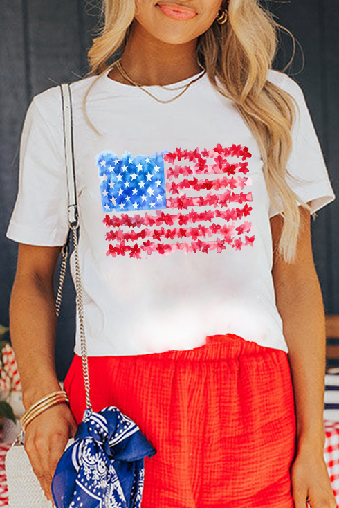 Patriotic Floral Flag Graphic Short Sleeve Tee