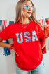 Patriotic Floral Print USA Graphic Crew Neck Tee