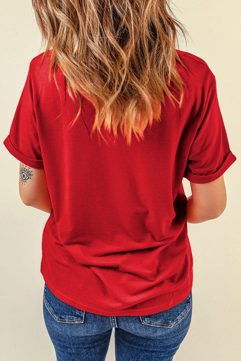 Patriotic Floral Print USA Graphic Crew Neck Tee