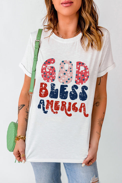 Patriotic Graphic Letter Print Short Sleeve Tee
