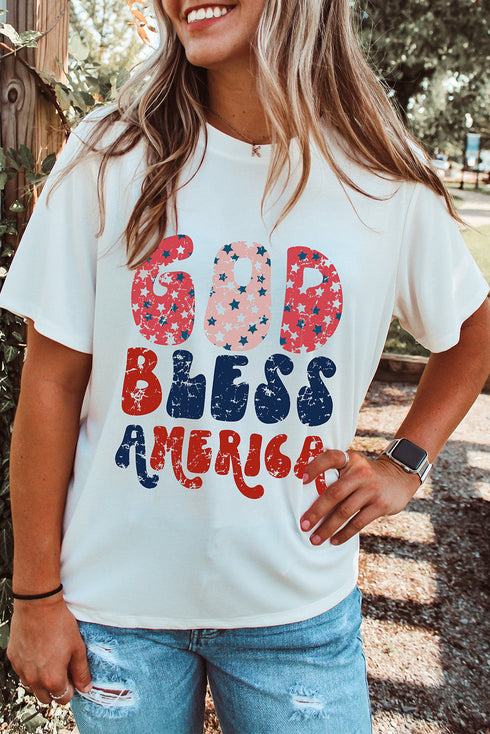Patriotic Graphic Letter Print Short Sleeve Tee