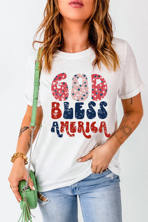 Patriotic Graphic Letter Print Short Sleeve Tee
