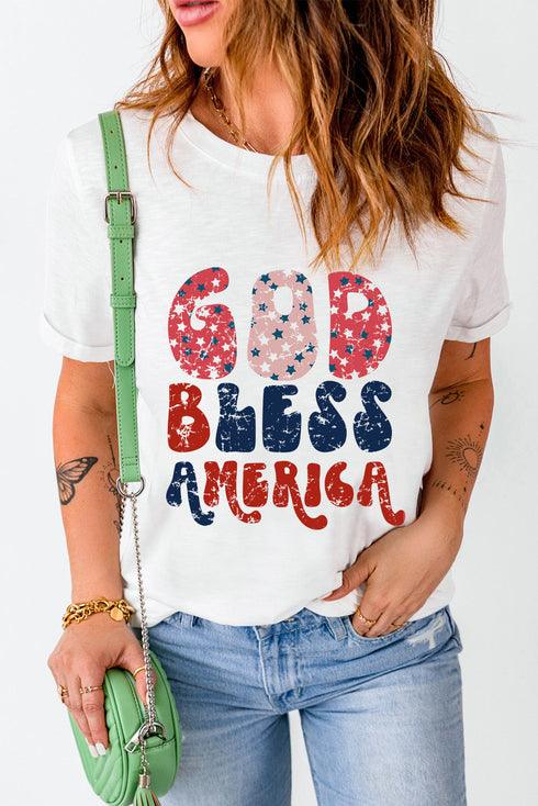 Patriotic Graphic Letter Print Short Sleeve Tee