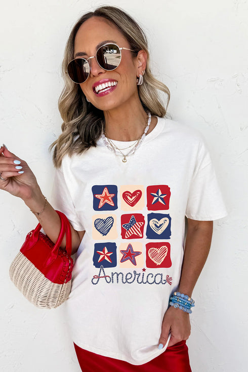 Patriotic Grid Of Hearts And Stars America Graphic Tee
