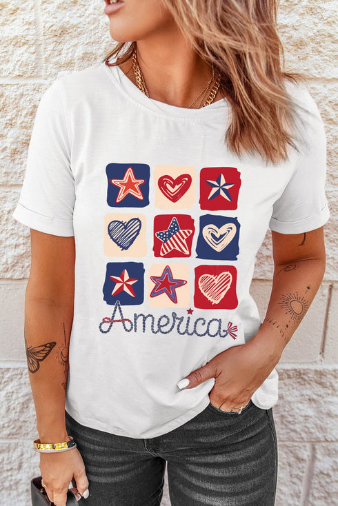 Patriotic Grid Of Hearts And Stars America Graphic Tee