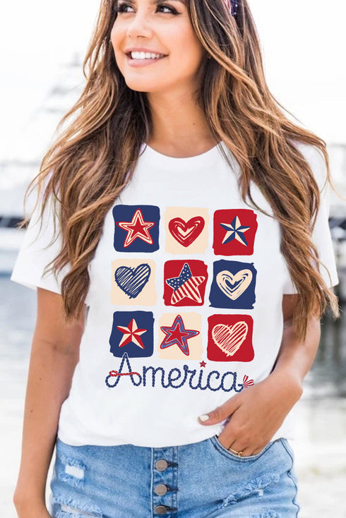 Patriotic Grid Of Hearts And Stars America Graphic Tee