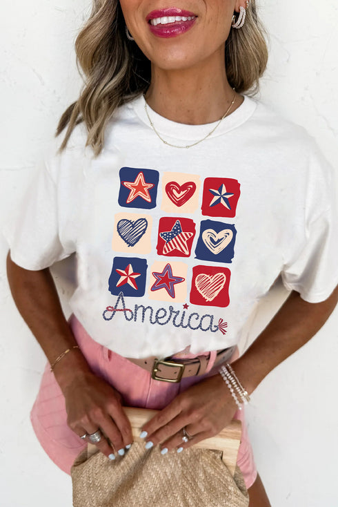 Patriotic Grid Of Hearts And Stars America Graphic Tee