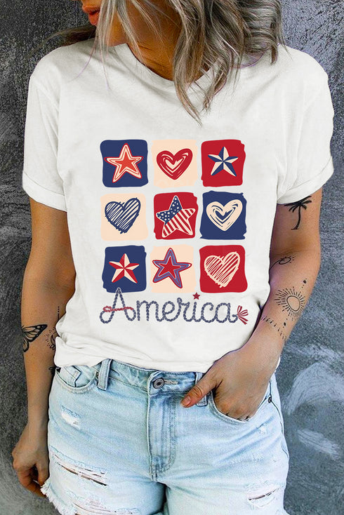 Patriotic Grid Of Hearts And Stars America Graphic Tee