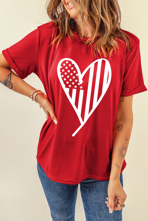 Patriotic Heart Graphic Crew Neck Short Sleeve Tee